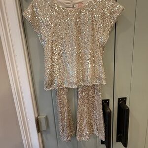 Cat & Jack Glittery Kids Matching Set - champagne gold fancy Santa /holiday pics